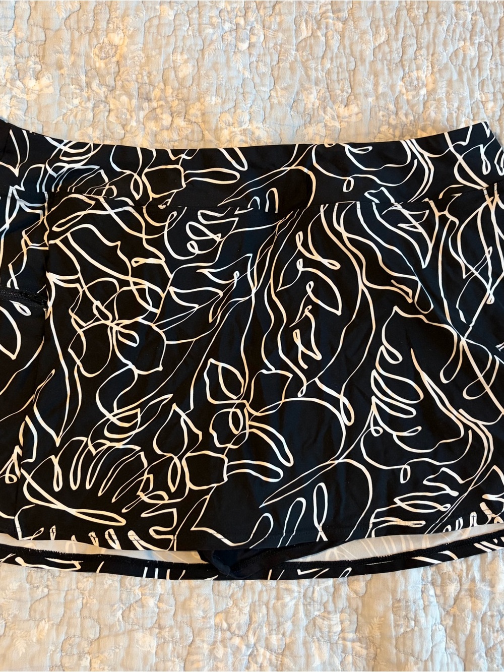 Black swim Skort with White Abstract Line Print